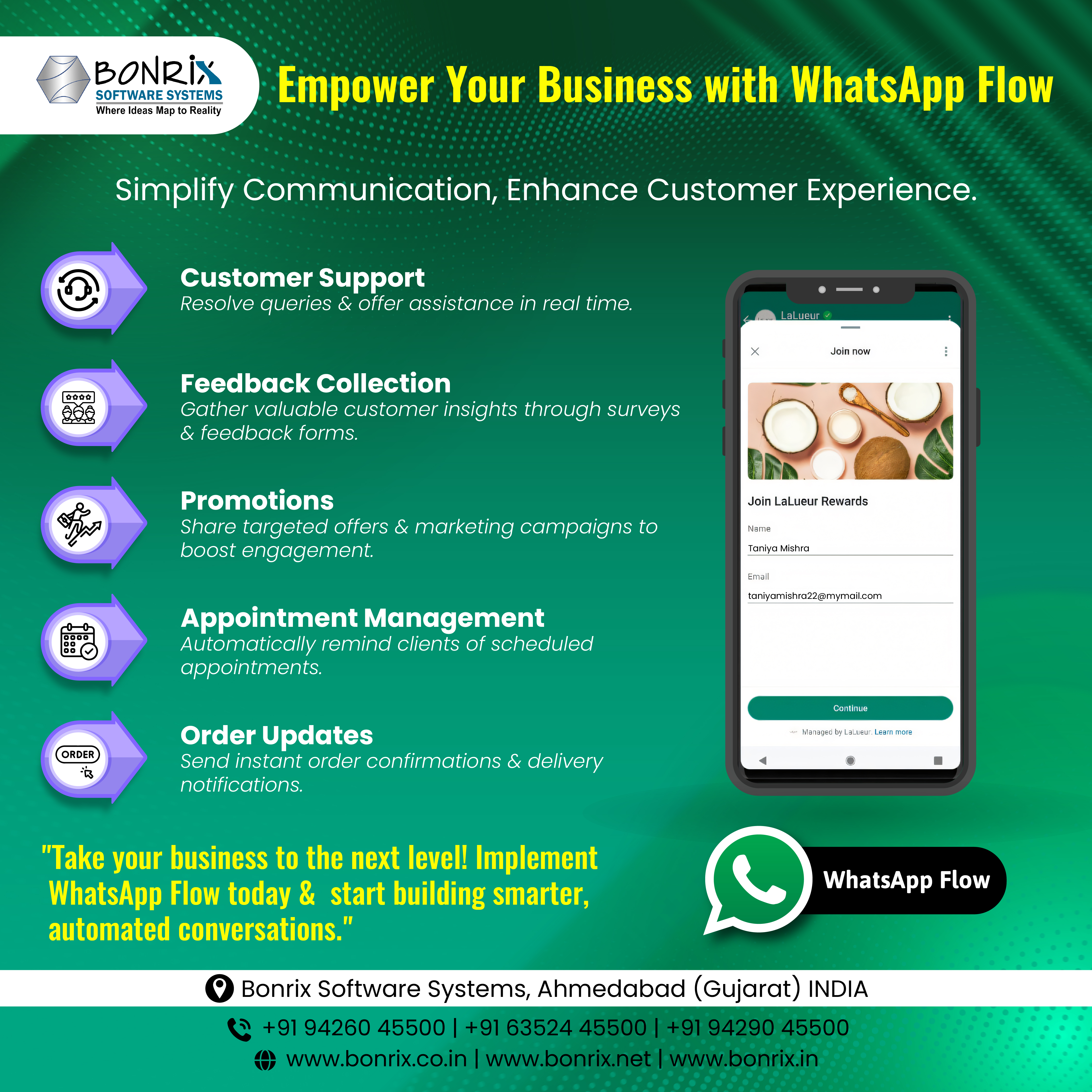 WhatsApp Flow app interface, showcasing tools for effective business management and communication.